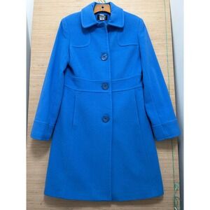 Levine Classics Blue 100% Wool Button Front Collared Mid-Length Coat Size 6
